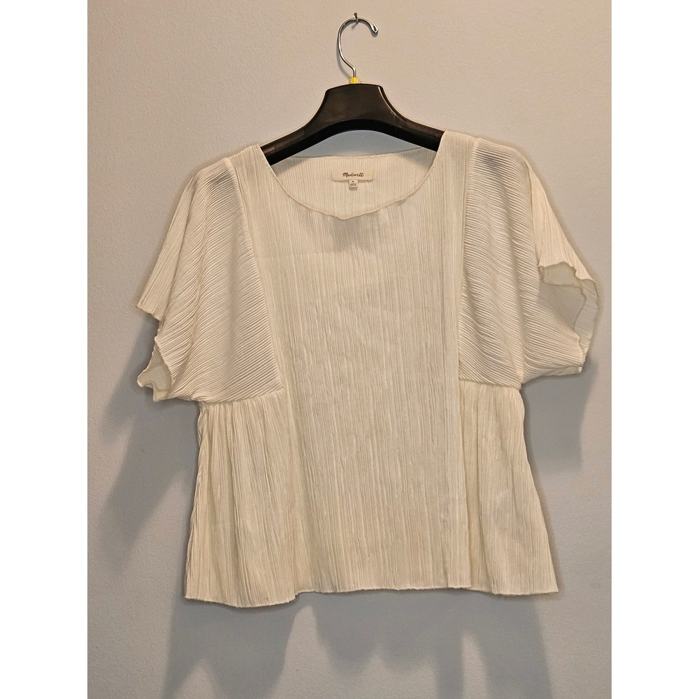 Madewell Plisse Flutter Sleeve Top Antique Cream Pleated Blouse White Medium